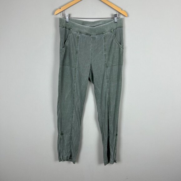 XCVI‎ Pants Womens Large Green Gino Ankle Slit Pull On Lyocell Cotton Pockets L - Picture 1 of 14